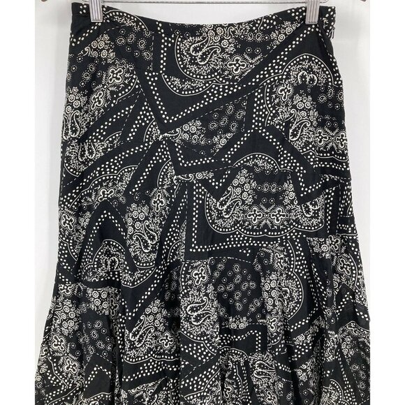 Ralph Lauren Petite Tier Skirt 4 4P Black Paisley - Picture 2 of 7